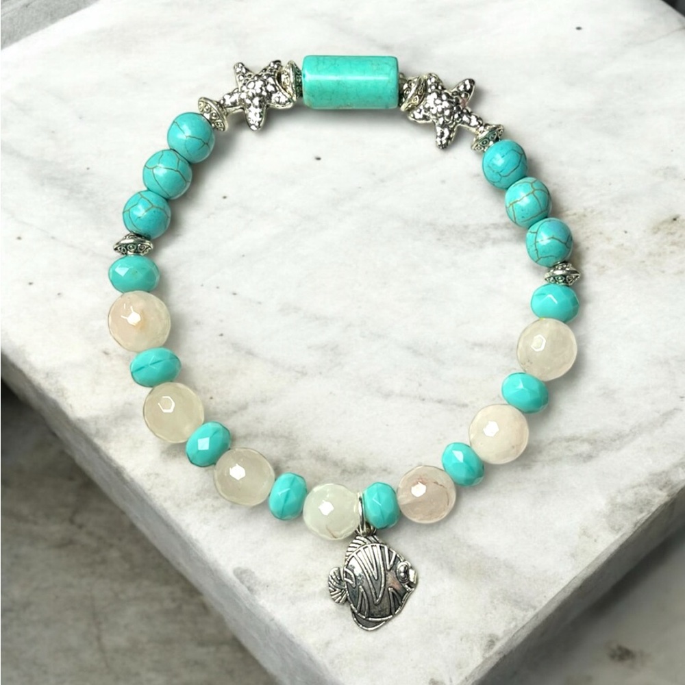 Turquoise & White Quartz Stone Bracelet